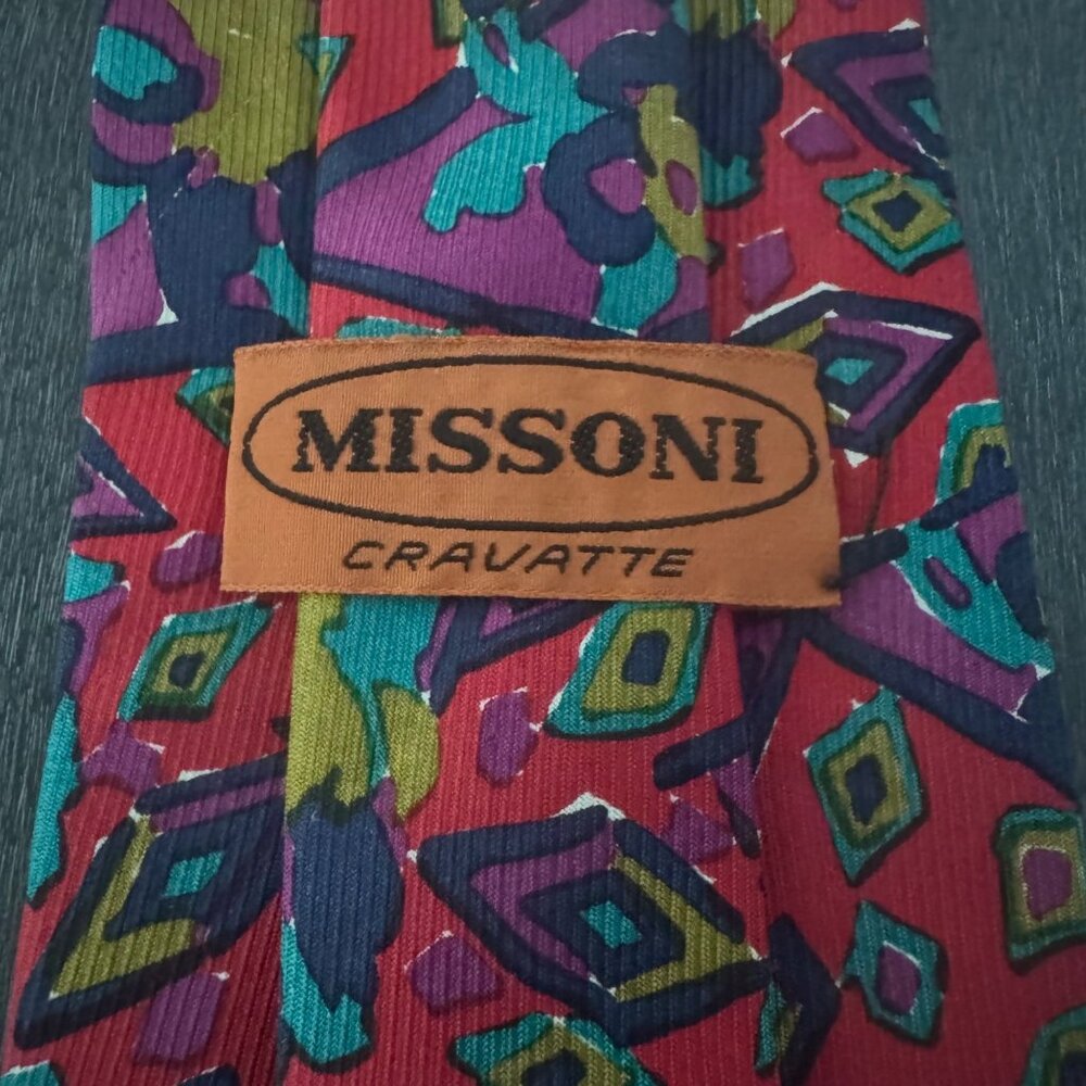 Missoni Cravatte 100% Silk Necktie Abstract Geometric Multicolor Made In Italy - Picture 3 of 6
